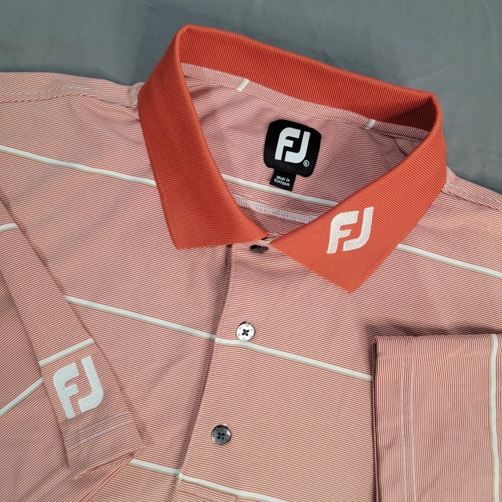 FootJoy FJ Collar Polo Shirt Men's XL Orange Striped Performance Short Sleeve